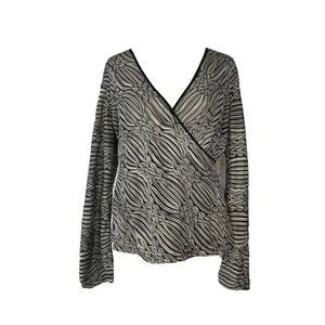 J. Jill Blouse Large Stretch Gray Black Long Sleev